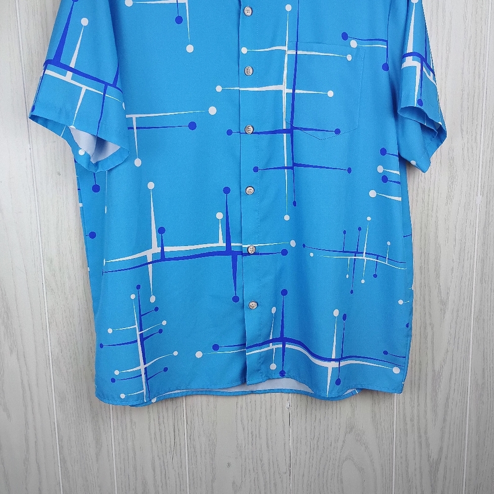 Royaura Hawaiian Blue Lines Pattern XL button down thin beach shirt color - Picture 3 of 13
